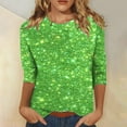 thumbnail image 1 of Women's Sequin 3/4 Sleeve Shirts,Womens 3/4 Sleeve Sparkly Shirts Casual Crewneck Spring Summer Shimmer Glitter Tops 2024 Trendy Ladies Going out Party Blouses, 1 of 5