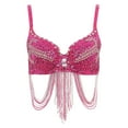 thumbnail image 1 of Women's Sequin Beads Bra Crop Top Fringe Rhinestone Sequin Club Bra Spaghetti Straps Underwire Push Up Bustier, 1 of 7