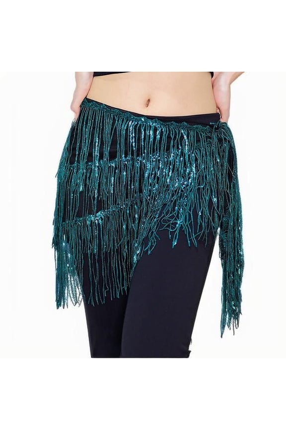 Women's Sequin Belly Dance Fringed Hip Scarf Sparkly Sexy Tassel Mini Wrap Skirts for Festival Party Costume