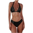 thumbnail image 1 of Women's Sequin Bikini - Triangle Top with Tassel Trim, High Rise Briefs, Removable Padding - Multi-Color Swimwear, 1 of 3