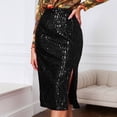 thumbnail image 1 of Women's Sequin Bodycon Pencil Skirt, High Slit with Zipper Detail, Glamorous Midi Skirt for Evening Parties or Night Out, Black - L, 1 of 7