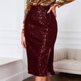 thumbnail image 1 of Women's Sequin Bodycon Pencil Skirt, High Slit with Zipper Detail, Glamorous Midi Skirt for Evening Parties or Night Out, Wine - XL, 1 of 7