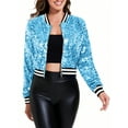 thumbnail image 1 of Women's Sequin Bomber Jacket with Striped Ribbed Trim and Zip Front- Large, Blue, 1 of 1