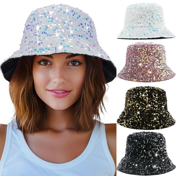 Women's Sequin Bucket Sun Hat Bling Bling Reversible Glitter Outdoor Shiny Sun Hats