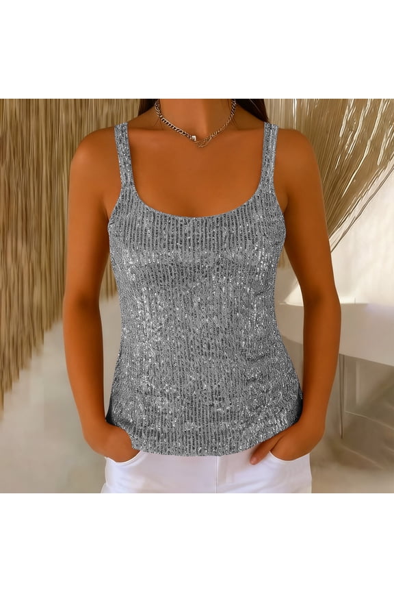Women’s Sequin Camisole Tops Sleeveless Crewneck Sparkle Tank Tops Dressy Glitter Sexy Party Evening Club Casual Shirt Tops
