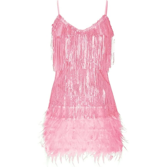 Women's Sequin Cocktail Dresses 1920s Flapper Dress Gatsby Fringe Mini Dresses Feather Prom Party Dress
