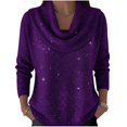thumbnail image 1 of Women's Sequin Cowl Neck Sweater, Shiny Sparkly Long Sleeve Pullover, Elegant Casual Winter Top for Holiday Party, Date Night and Daily Wear Dark Purple XXL, 1 of 9