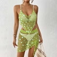 thumbnail image 1 of Women's Sequin Crochet Swimsuit Cover Up 2 Piece Set with Drawstring Skirt Bathing Suit Cover Ups Green One Size, 1 of 4