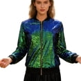 thumbnail image 1 of Women's Sequin Cropped Jackets Long Sleeve Zipper Up Sparkly Daily Party Carnival Christmas Glitter Jacket, 1 of 7