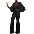 thumbnail image 1 of Women's Sequin Deep V Neck Open Back Jumpsuit, Sexy Long Pants Romper with All-Over Glitter Design for Parties, Evening Events, Club Nights, and Special Occasions Black L, 1 of 6