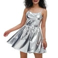 thumbnail image 1 of Women's Sequin Dress Hot Gold Leather Solid Color Pleated Skirt, 1 of 2