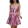 thumbnail image 1 of Women's Sequin Dress Hot Gold Leather Solid Color Pleated Skirt, 1 of 2