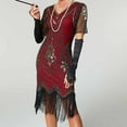 thumbnail image 1 of Women's Sequin Dress Lonng Sleeve V Neck Bodycon Dress Sparkle Party Disco Club Dress Ladies Plus Size Formal Cocktail Clubwear Casual Evening Mini Dresses Red S, 1 of 7