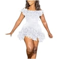 thumbnail image 1 of Women's Sequin Dress Off Shoulder Boat Neck Bodycon Mini Dress for Evening White 4XL, 1 of 1