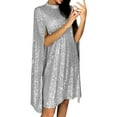 thumbnail image 1 of Women's Sequin Dresses Elegant Cape-Sleeve Mini Dress Vintage Holiday Party Evening Dress Silver L, 1 of 7