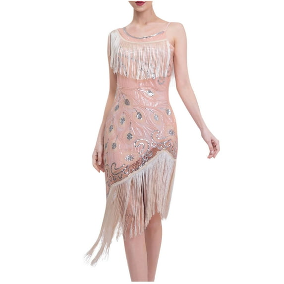 Women's Sequin Evening Gown 1920s Vintage Gatsby-Style Beaded Fringe Tank Evening Dress