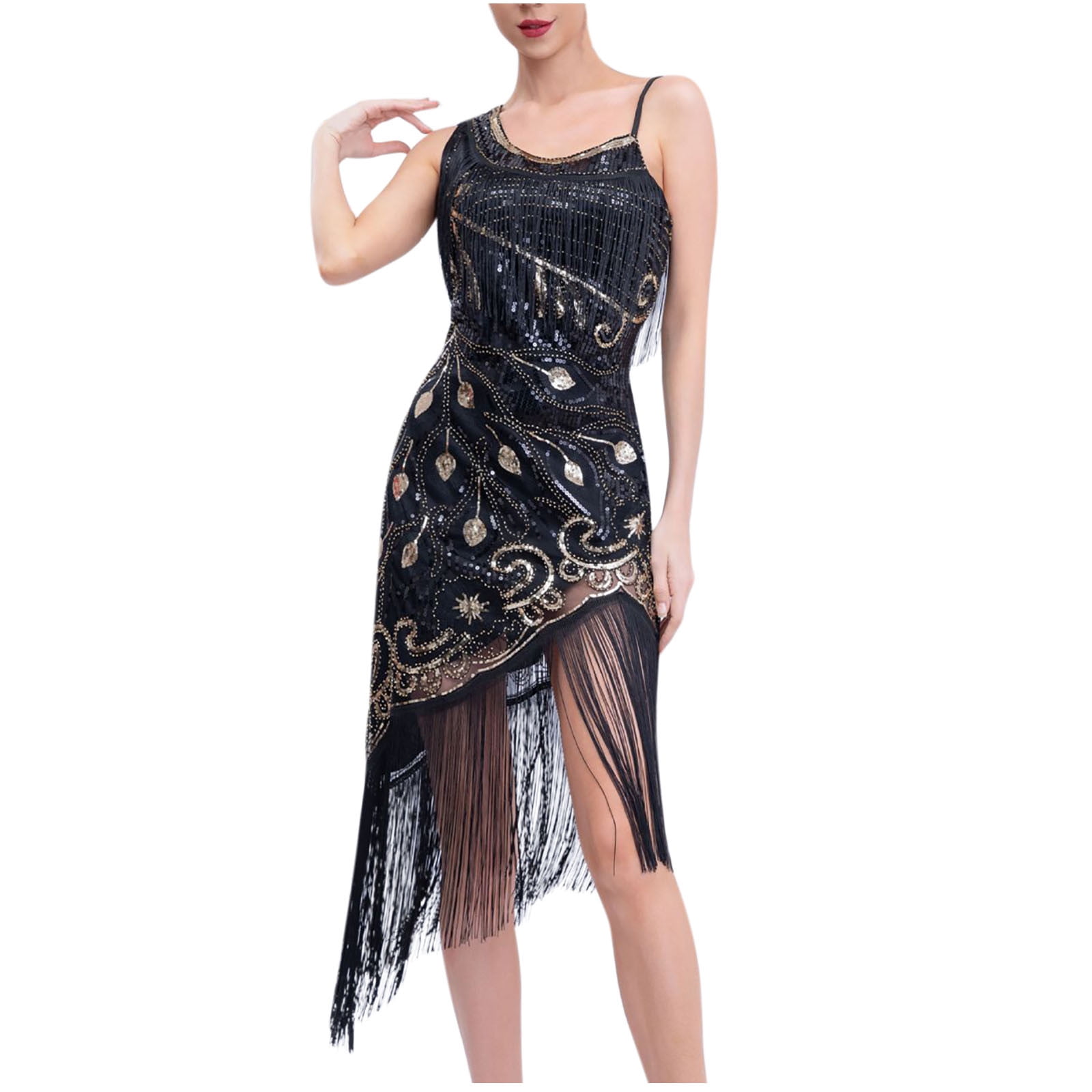 Women's Sequin Evening Gown 1920s Vintage Gatsby-Style Beaded Fringe Tank  Evening Dress - Walmart.com