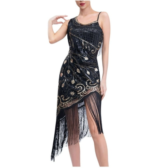 Women's Sequin Evening Gown 1920s Vintage Gatsby-Style Beaded Fringe Tank Evening Dress