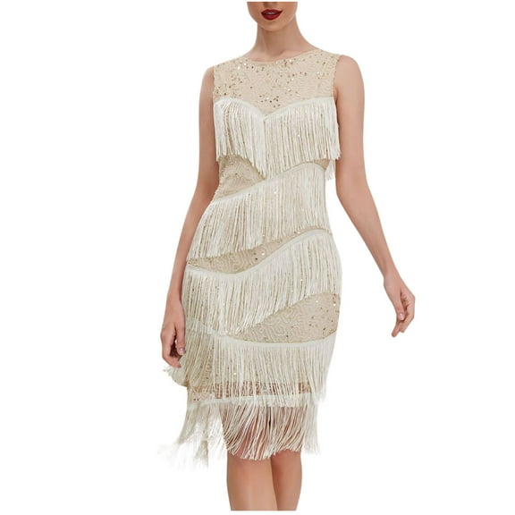 Women's Sequin Evening Gown 1920s Vintage Gatsby-Style Beaded Fringe Tank Evening Dress