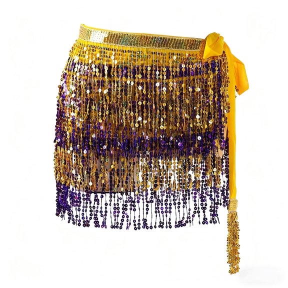 Women's Sequin Fringe Mini Skirt, Sparkly Tassel Belly Dance Hip Scarf Wrap for Rave Festival Disco Party