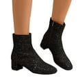 thumbnail image 1 of Women's Sequin Glitter Ankle Boots Block Chunky Heel Rhinestone Western Sock Booties Side Zipper Wedding Bridal Party Dress Shoes, 1 of 9