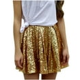 thumbnail image 1 of Women's Sequin Glitter Pleated A-Line Flared Mini Skirts Elastic High Waist Skater Skirts for Club Night Out Dance Skirts for Women, 1 of 7