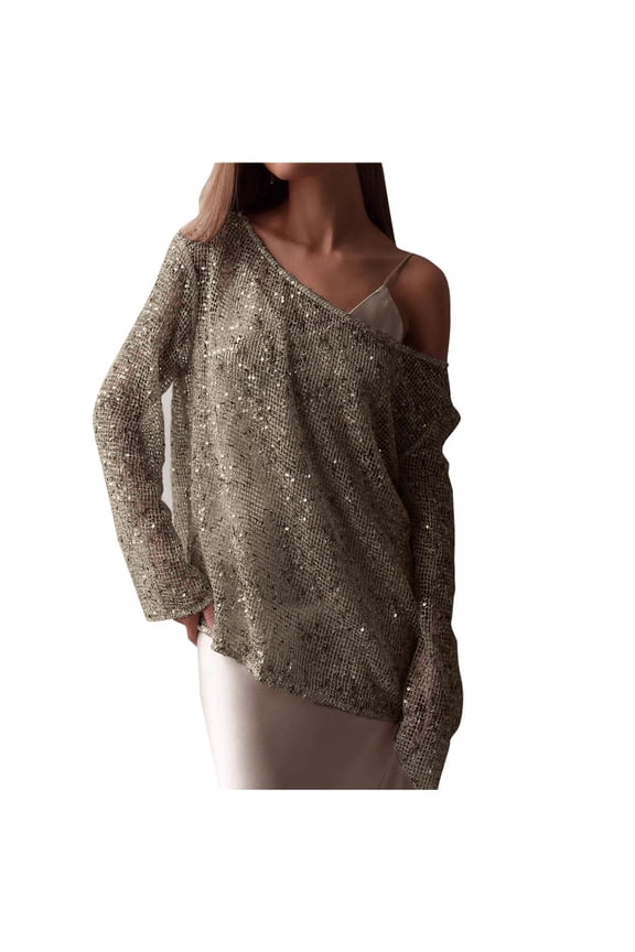 Women's Sequin Glitter Sheer See-Through Crochet Hollow Out Poncho Long Sleeve Cover Up Gray M