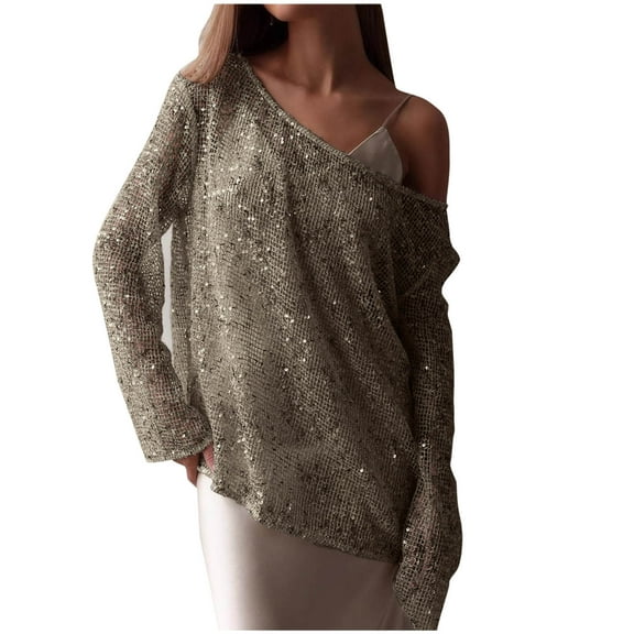 Women's Sequin Glitter Sheer See-Through Crochet Hollow Out Poncho Long Sleeve Cover Up Gray M