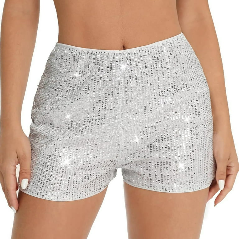 Women's Sequin Glitter Shorts High Waisted Sparkly Stretch Booty