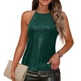 thumbnail image 1 of Women's Sequin Halter Tops Keyhole Back Camisole Going Out Party Club Outfits Sleeveless Glitter Sparkly Blouses (L, Army Green), 1 of 7