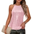 thumbnail image 1 of Women's Sequin Halter Tops Keyhole Back Camisole Going Out Party Club Outfits Sleeveless Glitter Sparkly Blouses (M, Pink), 1 of 7