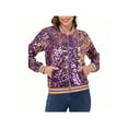 thumbnail image 1 of Women's Sequin Jacket Sparkle Long Sleeve Front Zip Casual Blazer Bomber Jacket With Pockets- XX Large, Purple and Gold, 1 of 6