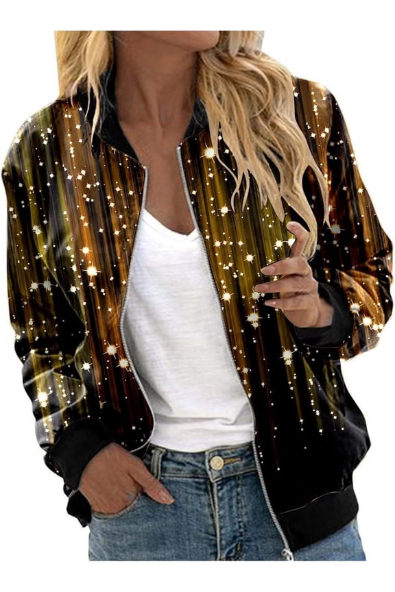 Women's Sequin Jacket with Zip Glitter Bomber Jacket Bolero Elegant Jackets Festive Disco Costume Long Sleeve Casual Sequin Jacket Slim Fit Winter Streetwear Top Glitter Top for Rave Party
