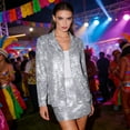 thumbnail image 1 of Women's Sequin Jackets Open Front BlazerSparkly Cardigan Coat & Skirt 2 Pcs Set (Silver S), 1 of 7