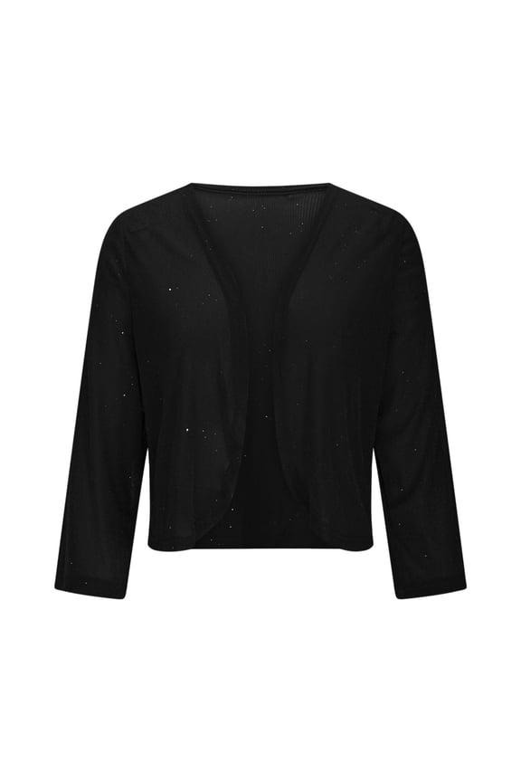 Women's Sequin Knit Cardigan, Metallic Sparkle Open Front Jacket, Lightweight Long Sleeve Cover Up, Shimmering Thin Cover Cardigan, Casual Evening Wear Top Black M