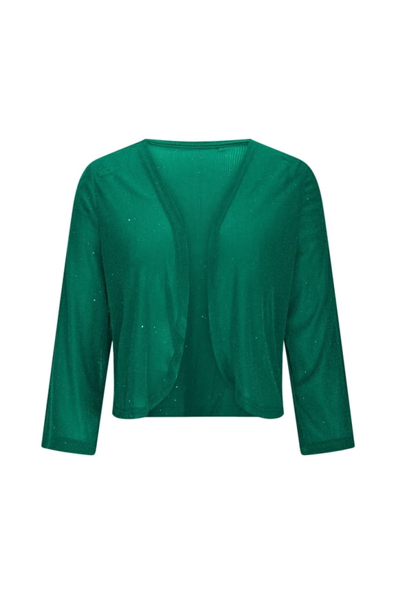 Women's Sequin Knit Cardigan, Metallic Sparkle Open Front Jacket, Lightweight Long Sleeve Cover Up, Shimmering Thin Cover Cardigan, Casual Evening Wear Top Blackish Green L