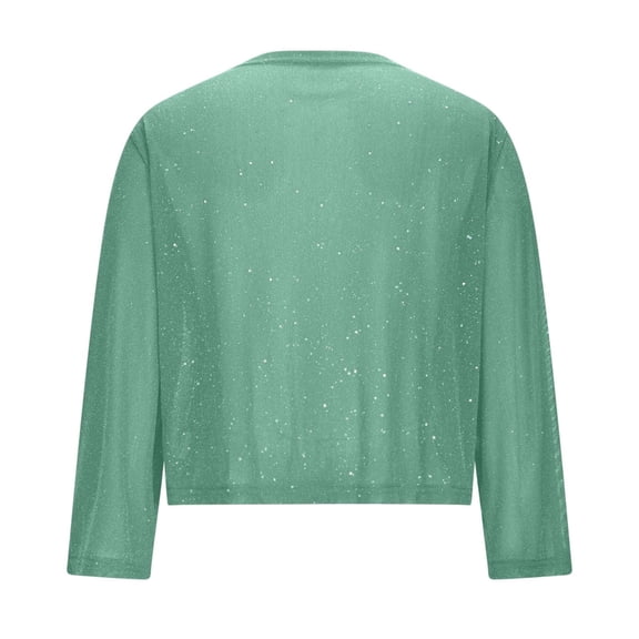 Women's Sequin Knit Cardigan, Metallic Sparkle Open Front Jacket, Lightweight Long Sleeve Cover Up, Shimmering Thin Cover Cardigan, Casual Evening Wear Top Light Green M