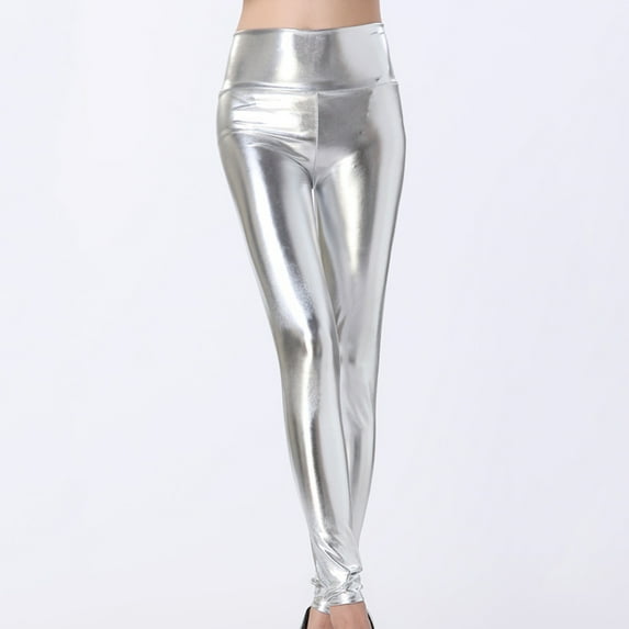 "Women's Sequin Leggings Faux Leather, Tummy Control Stretch High Waist Shiny Sequin Leggings for Women for Holiday Party Clubwear"