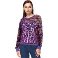 thumbnail image 1 of Women's Sequin Long Sleeve Sparkly Pullover Sweatshirt- X Large, Purple and Gold, 1 of 5