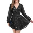 thumbnail image 1 of Women's Sequin Loose Fitting Dress Party Long Sleeved Casual Loose Mini Short Dress plus Size Wedding Guest Outfits for Women Metallic Formal Dresses for Women Full Length Dress Long Formal Christmas, 1 of 7