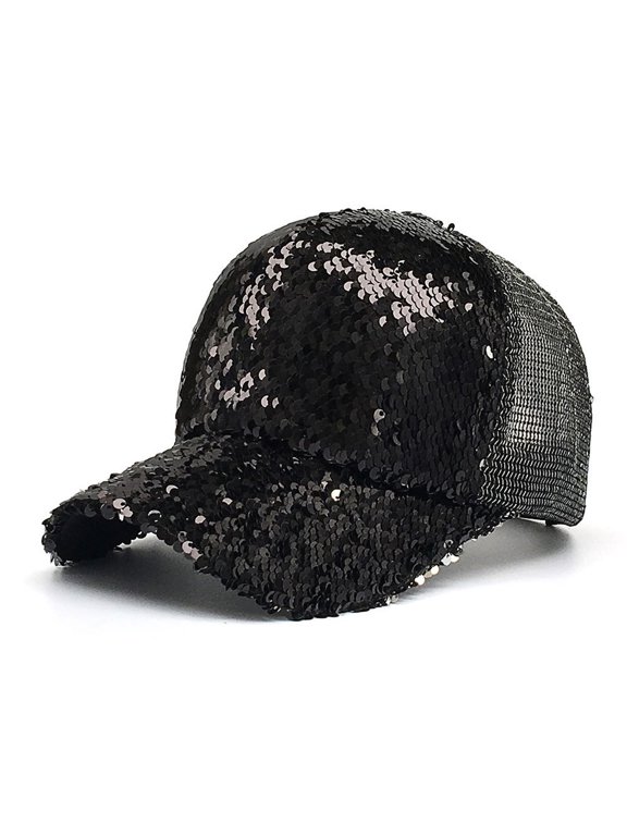 Women's Sequin Mesh Baseball Cap Sparkle Sun Hat Adjustable Glitter Trucker Cap Party Cap