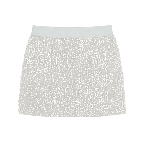 Women's Sequin Mini Skirt, High Waist Bodycon Sparkly Party Skirt for Club Party White M