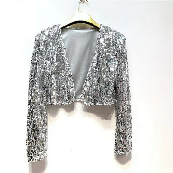 Women's Casual Sequin Jacket Stylish Open Front Cardigan Lightweight Glittery Spring Summer Layering Piece for Everyday and Fashion