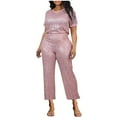 thumbnail image 1 of Women's Sequin Pant Set, Solid Color T-Shirt & Straight Leg Pants Sparkly Suits, Party Clubwear Trendy Outfits Two Piece Dress Sets for Lady M, 1 of 4