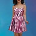 thumbnail image 1 of Women's Sequin Party Dress Gold Glitter Leather Pleated Mini Skirt Club Night Out Outfit, 1 of 4