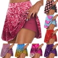 thumbnail image 1 of Women's Sequin Print High Waist Pleated Tennis Skirt with Double Layer Inner Shorts, Stretchy Athletic Skirt for Running, Yoga, Gym and Party Sportswear,Sky Blue-4,4XL, 1 of 5