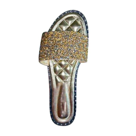 Women's Sequin Rhinestone Fashion Flat Flip Flop, +Memory Foam Wide Widths Available Slide Sandal Beach Slipper, Women Diamante Slider Sandals Ladies Flat Slip On Rhinestone Mules Size Flat Slipper