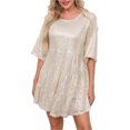 thumbnail image 1 of Women's Sequin Round Neck Half Sleeve Mini Dress with fabric ninety five percent % polyester and five percent % spandex, 1 of 24