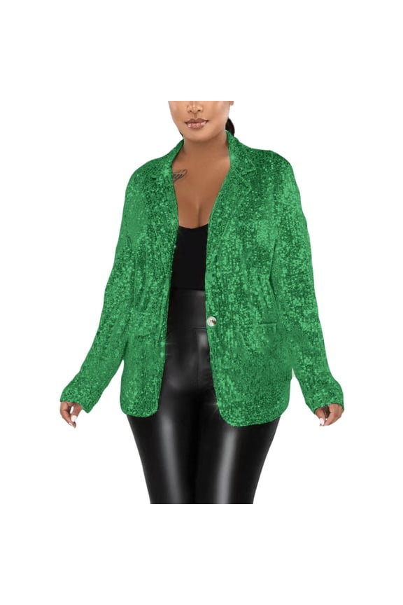 Women's Sequin Shiny Lapel Open Front Long Sleeve Cardigan Jacket Stylish Formal Coat for Party Evening Wear