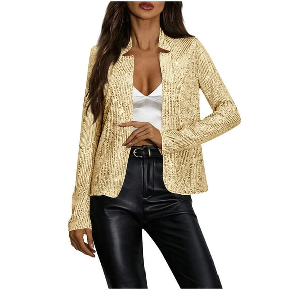 Women's Sequin Short Jackets Long Sleeve Open Front Coat Glitter Blazer Casual Party Clubwear